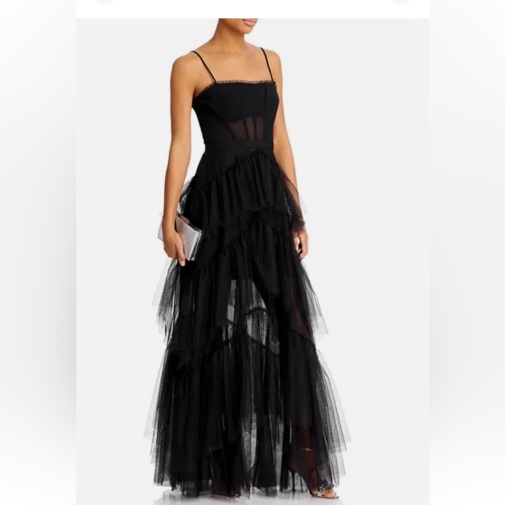 NWT BCBG Corset Tulle Ruffled Gown Black (size 2)